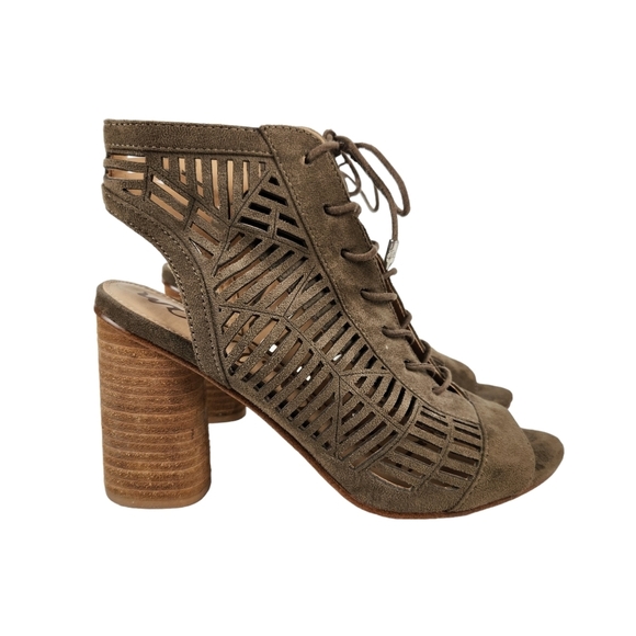 Sam Edelman Rocco Taupe Tan Microsuede Open Toe Ankle Boots Women's Size 8.5 - Picture 3 of 12